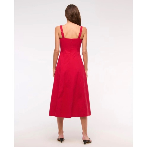 A&F NEW Women's The Mila Viral Fit and Flare Square Neck Midi Dress in Red XL - Picture 2 of 12